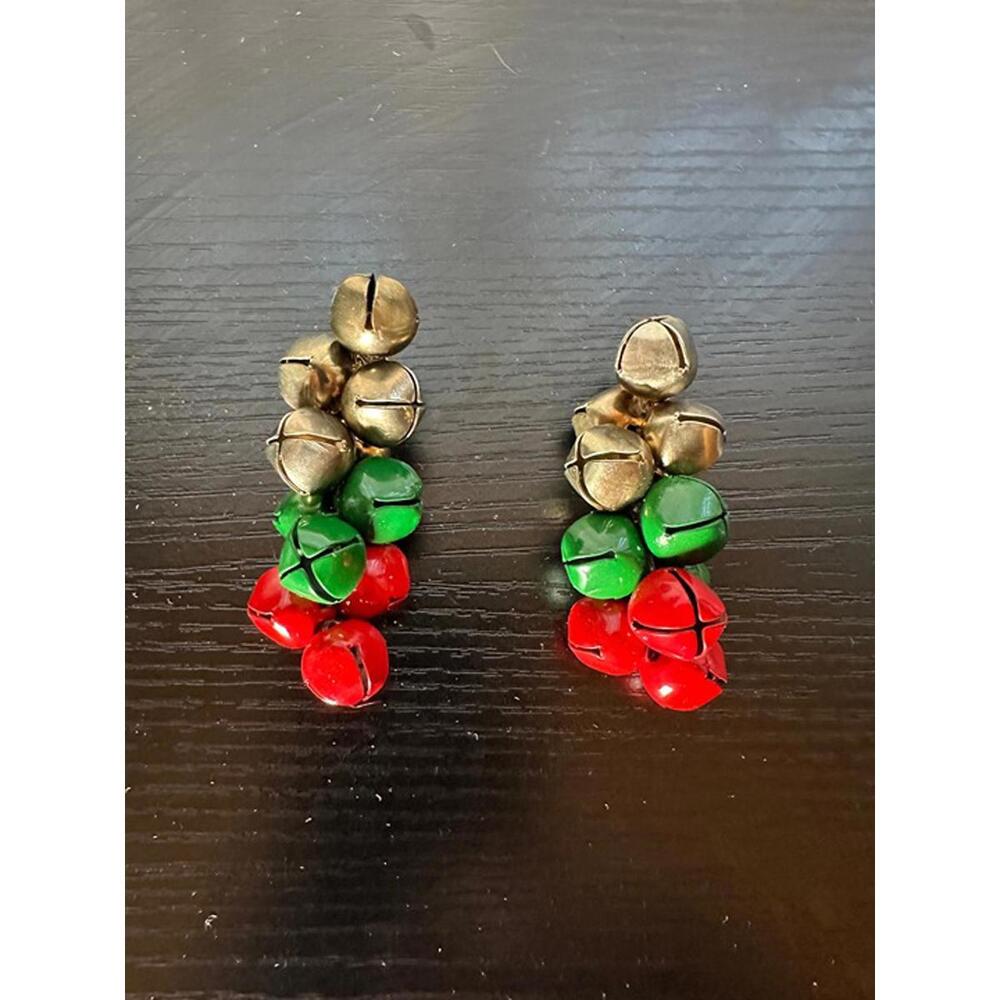 Vintage Christmas Jingle Bell Clip-On Earrings – Red, Green & Gold Holiday Jewel